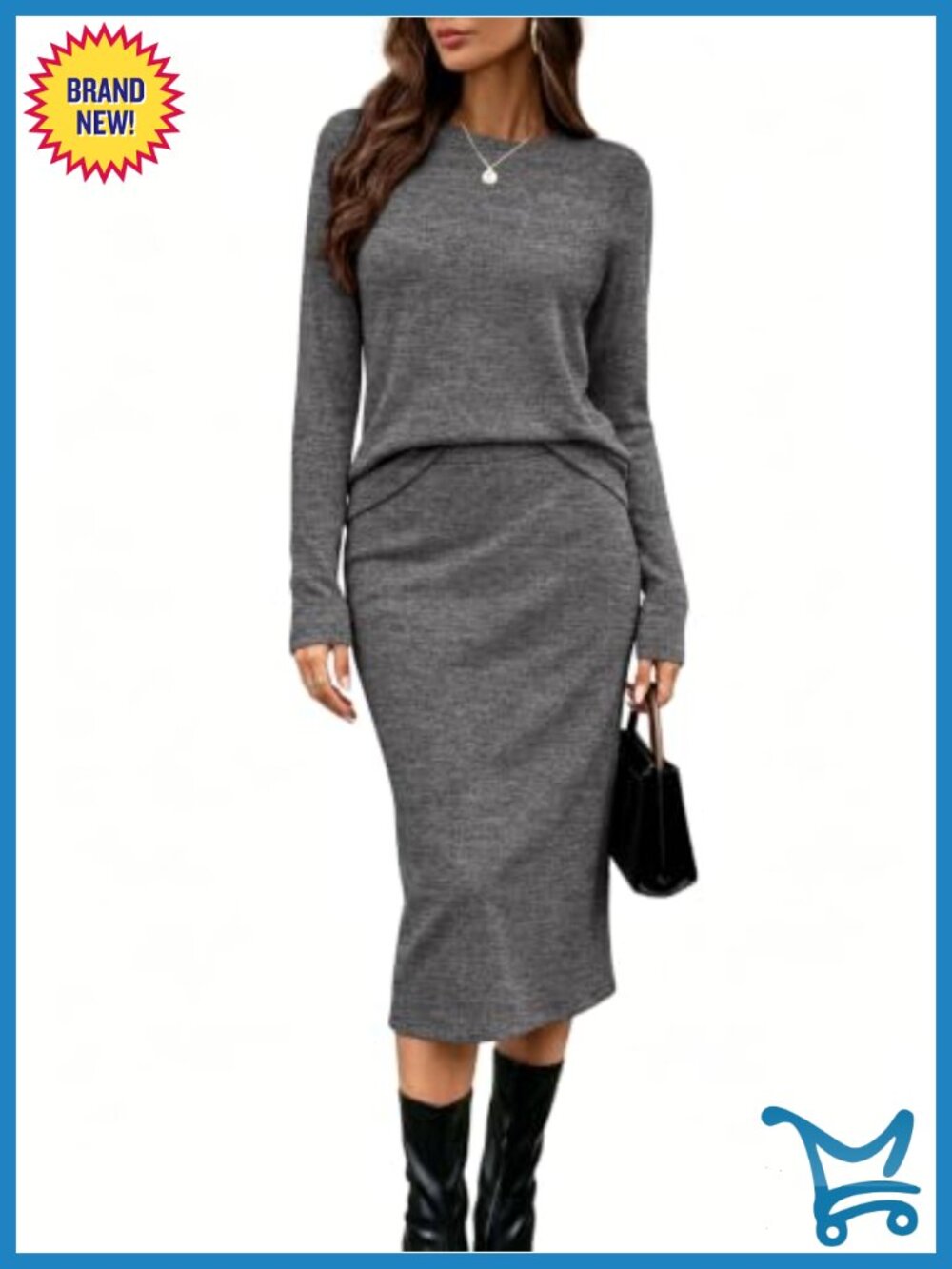 Women's 2 Piece Midi Skirt Set Long Sleeve Top with Pockets Casual Outfit